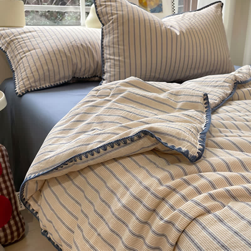 Modern Soft Striped Knit Cotton Bedding Set - Yellow - Queen - Bedding Set(4PCS) - image 5