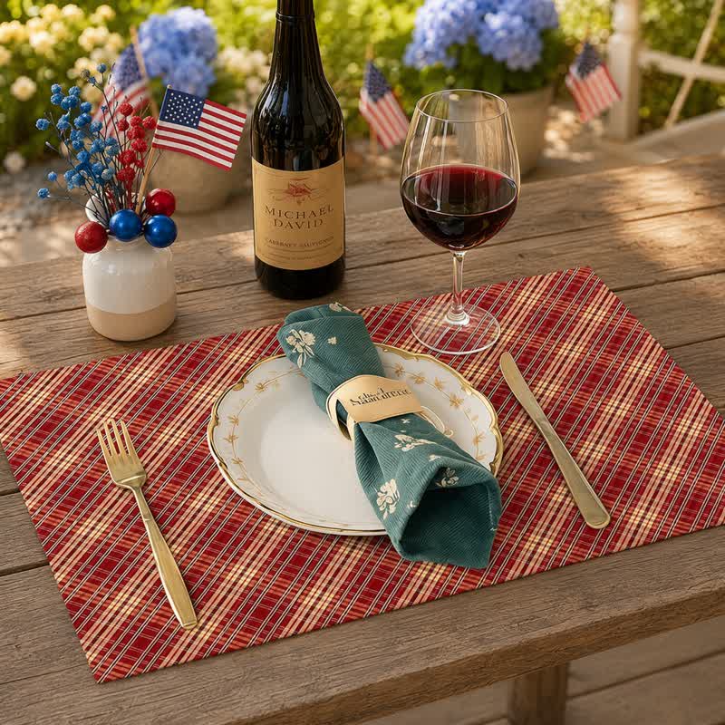 Red Woven Plaid Fabric Table Placemat - image 2