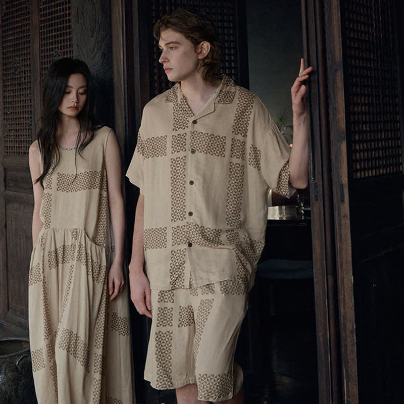 His & Hers Geometric Grid Loungewear Set - image 1