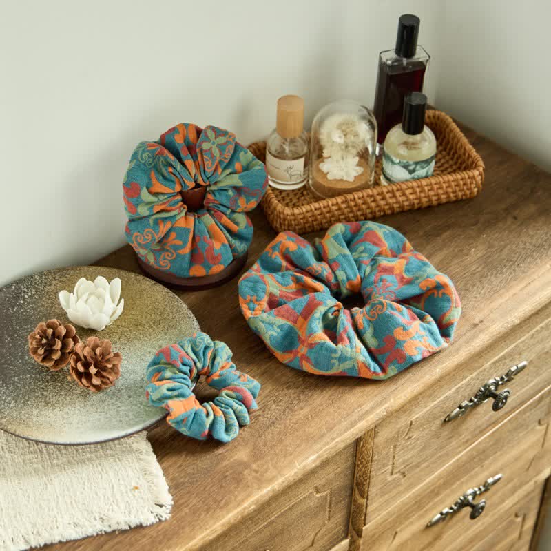 Ginkgo Leaf Scrunchies 3pc Set - Blue - 3 Pack Scrunchies - S+M+L - image 0