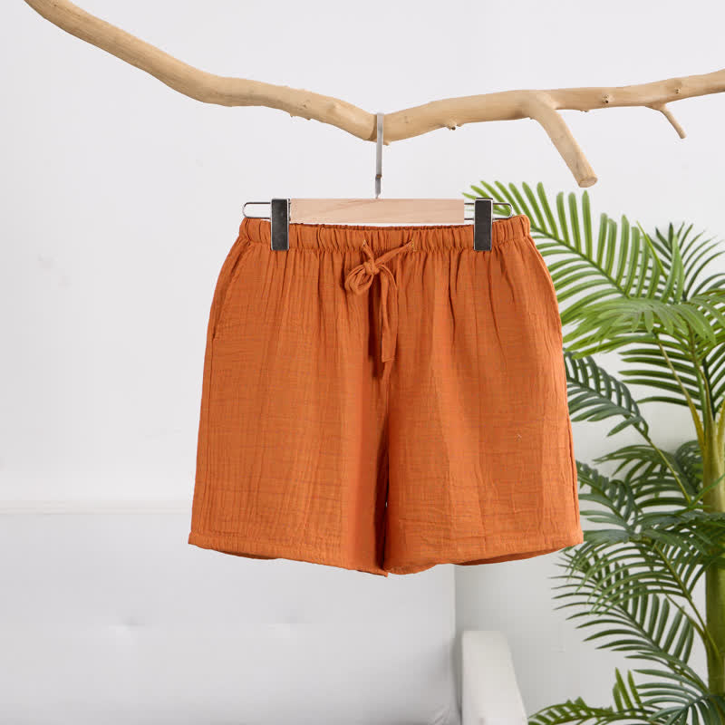 Relaxed Cotton Gauze Drawstring Lounge Shorts - Orange - XL - image 0