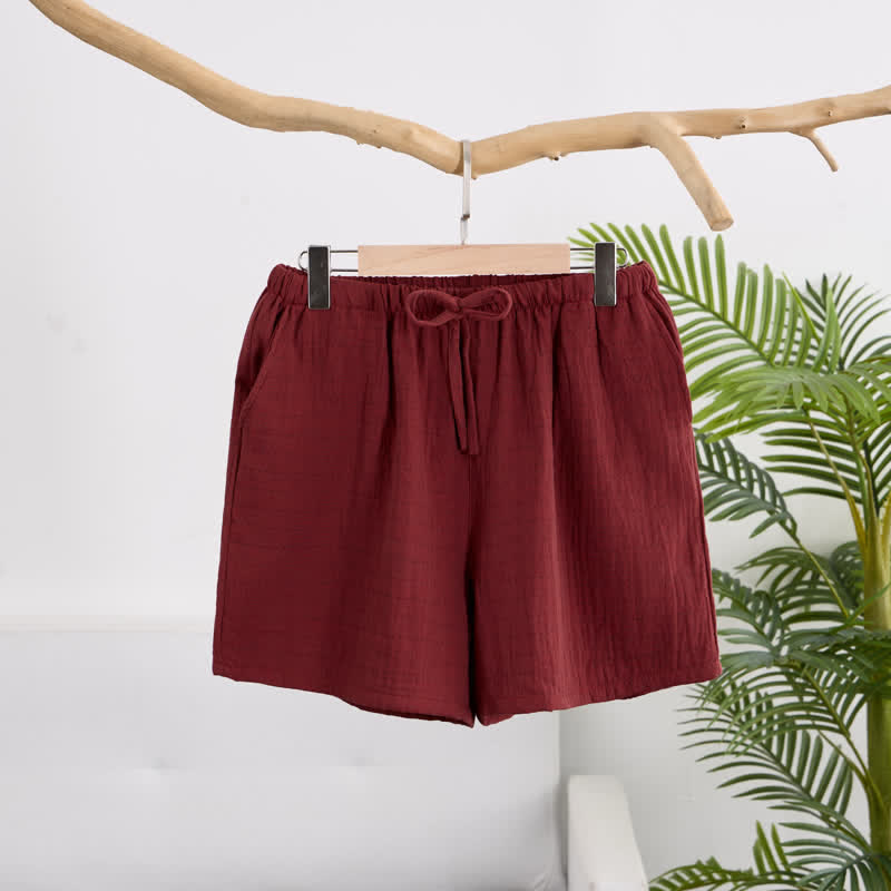 Relaxed Cotton Gauze Drawstring Lounge Shorts - Red - XL - image 8
