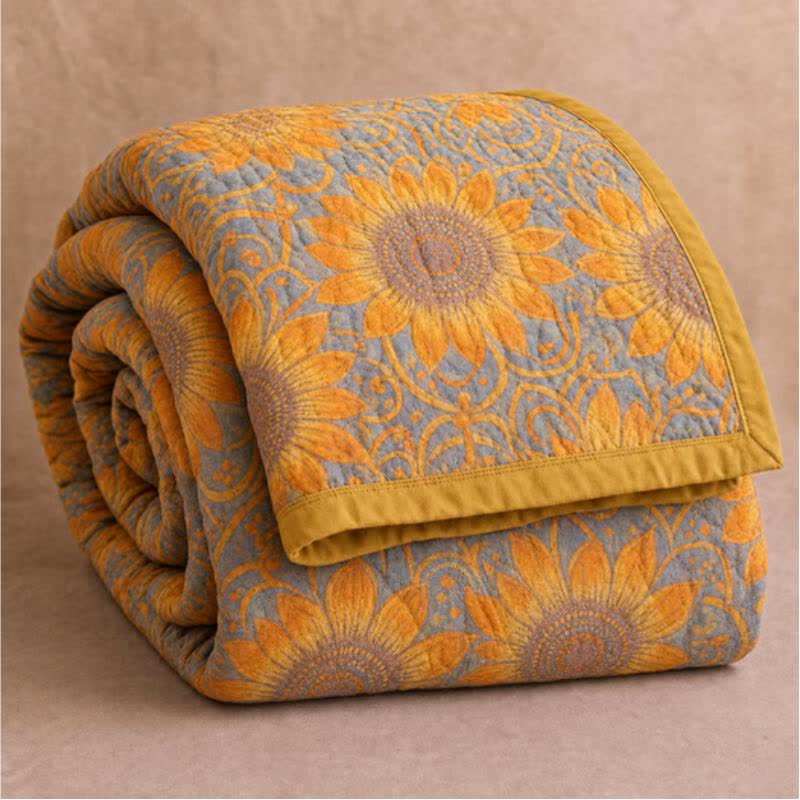 Boho Sunflower 3-Layer Muslin Cotton Quilt - image 0