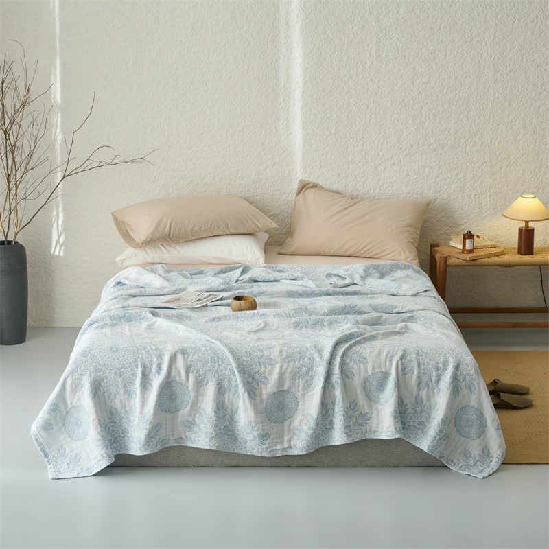Vintage Floral Cotton Muslin Blanket Quilt - Blue - Queen - image 5