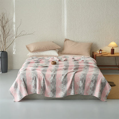Geometric Cotton Muslin Reversible Blanket Quilt - Pink - Queen - image 6