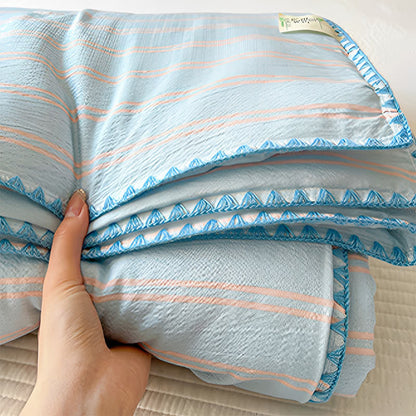 Mint Striped Trim Crinkled Knitted Cotton Quilt - image 8