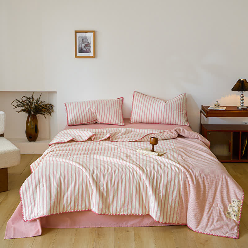 Shell Trim Two-Tone Stripe Cotton Bedding Set - image 5