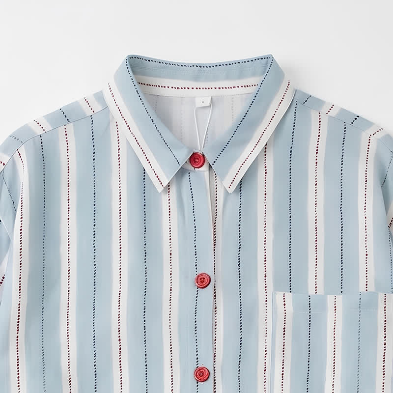 Red Accent Blue Stripe Double Gauze Pajamas - image 4