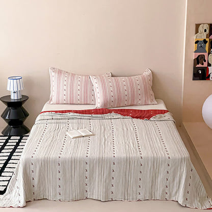 Cherry Stripe Red Trim Washed Cotton Bedding Set - image 2