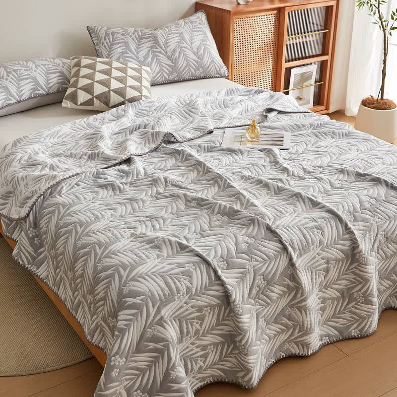 Botanical Palm Leaf Cotton Muslin Blanket Quilt - image 8