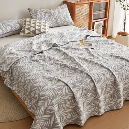 Botanical Palm Leaf Cotton Muslin Blanket Quilt - image 8