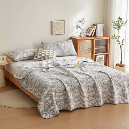 Botanical Palm Leaf Cotton Muslin Blanket Quilt - image 7