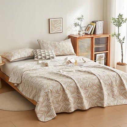 Botanical Palm Leaf Cotton Muslin Blanket Quilt - image 2