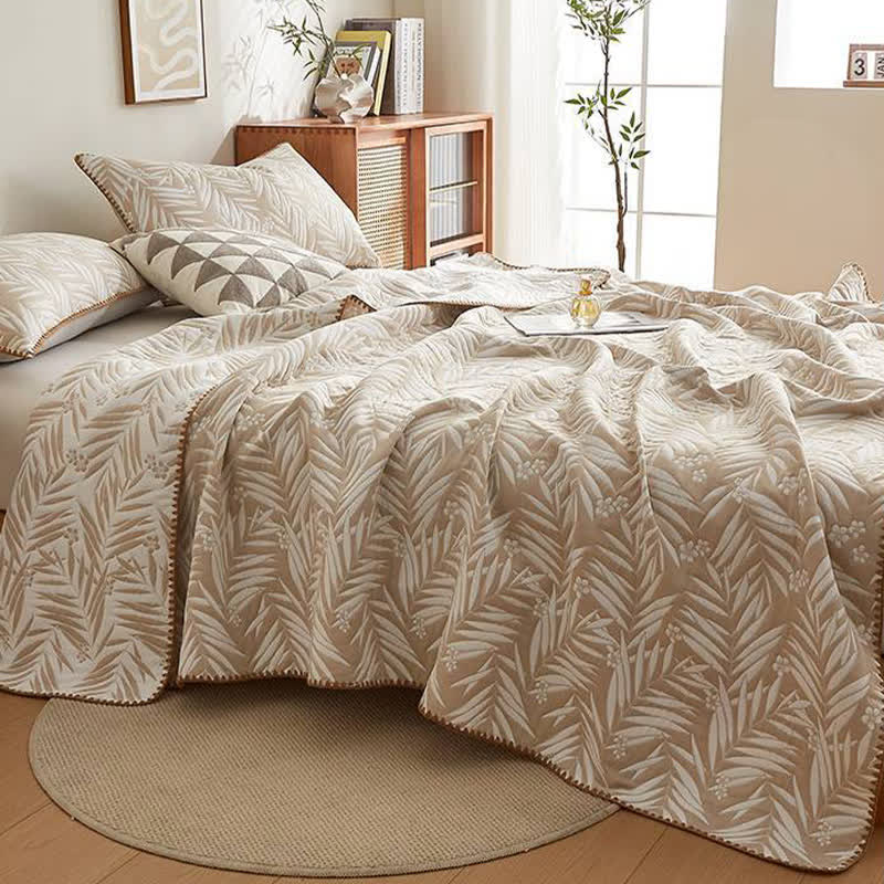 Botanical Palm Leaf Cotton Muslin Blanket Quilt - image 3