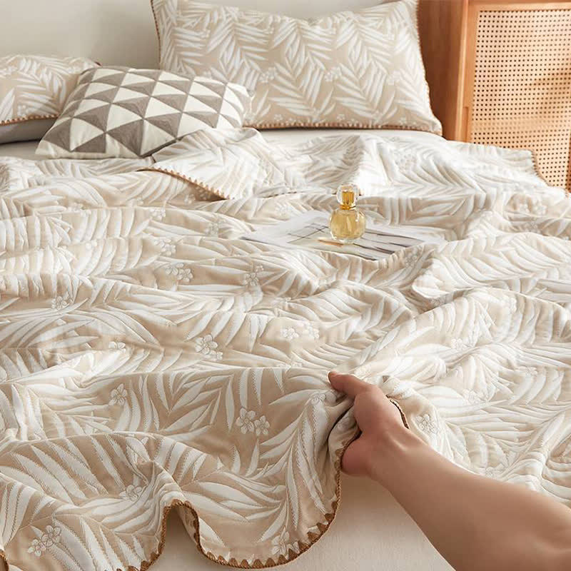 Botanical Palm Leaf Cotton Muslin Blanket Quilt - image 4