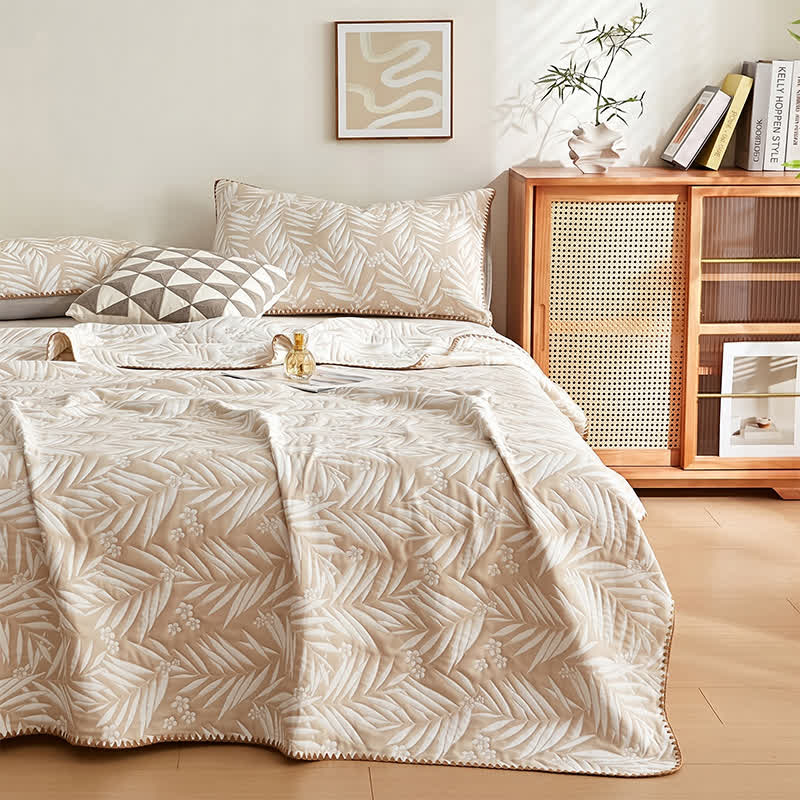 Botanical Palm Leaf Cotton Muslin Blanket Quilt - image 1