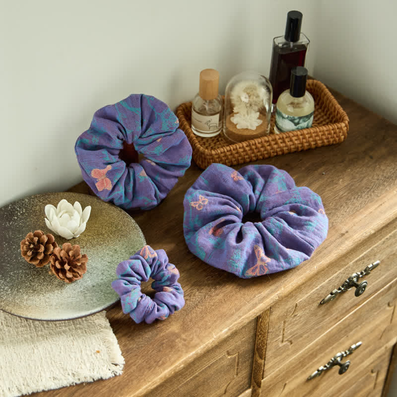 Ginkgo Leaf Hair Ties 3 Pack - Purple - 3 Pack Scrunchies - S+M+L - image 0