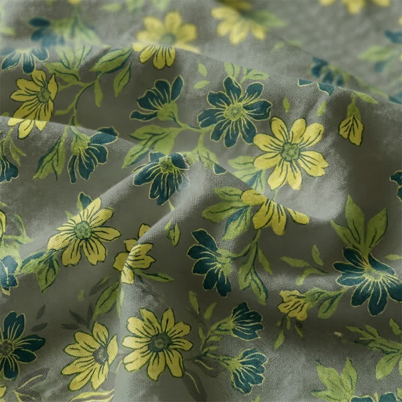 Vintage Green Floral Cotton Bedspread - image 4