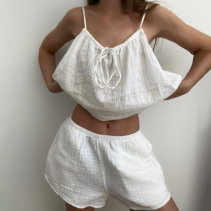 White Cotton Gauze Bow Lounge Set - image 2