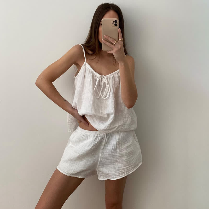 White Cotton Gauze Bow Lounge Set - image 3
