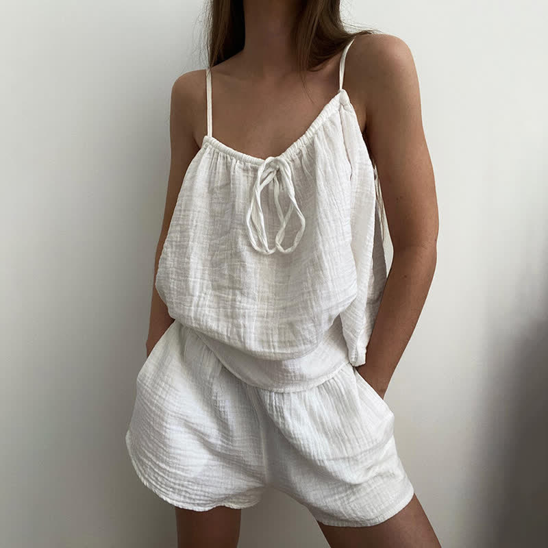White Cotton Gauze Bow Lounge Set - image 2