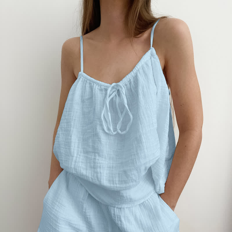 White Cotton Gauze Bow Lounge Set - Blue - L  - image 6