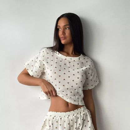 Apricot Heart Print Cotton Loungewear Set - image 5