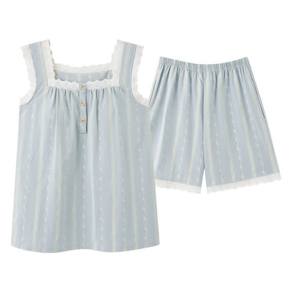 Light Blue Cotton Lace Sleeveless Sleep Dress - image 5