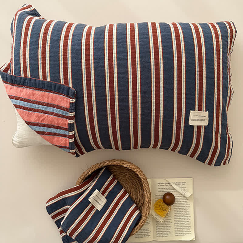 Vintage Stripe Woven Gauze Cotton Pillow Cover - 20" x 30" - Blue - 2PCS - image 0