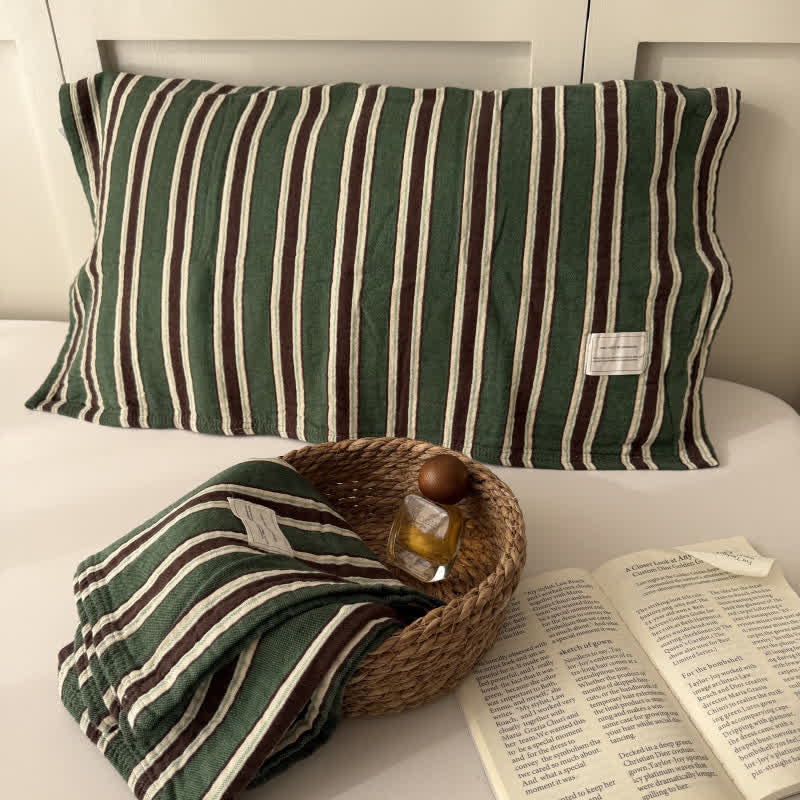 Vintage Stripe Woven Gauze Cotton Pillow Cover - 20" x 30" - Green - 2PCS - image 4