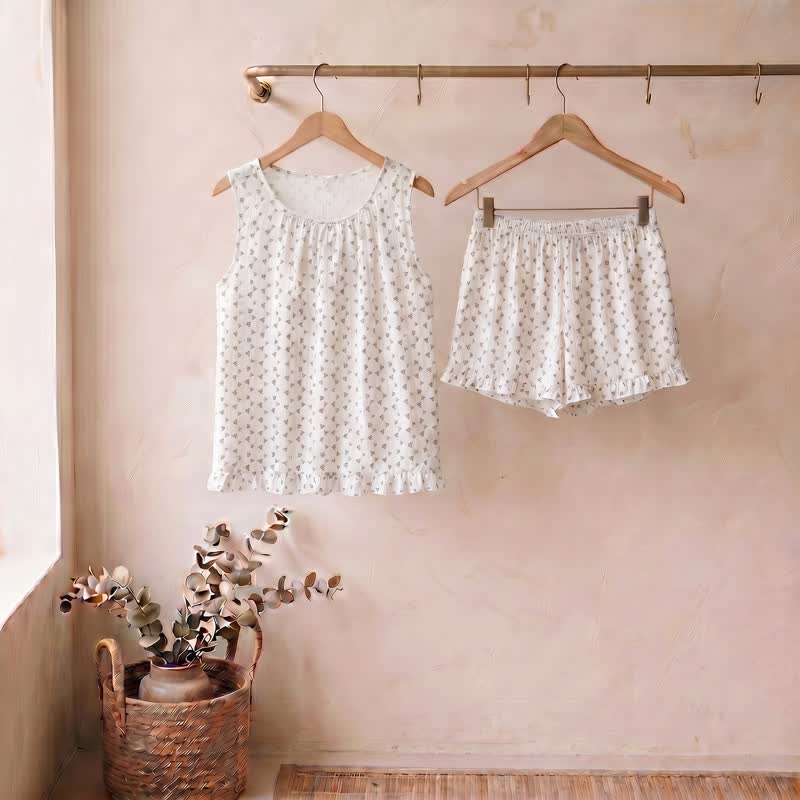 Sweet Cotton Sleeveless Loungewear Set - White - XL - image 0