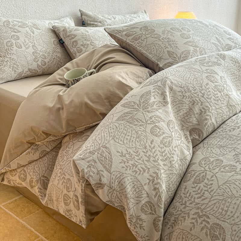 Botanical Whisper Washed Cotton Jacquard Bedding Set - Brown - King - Flat Sheet - image 8