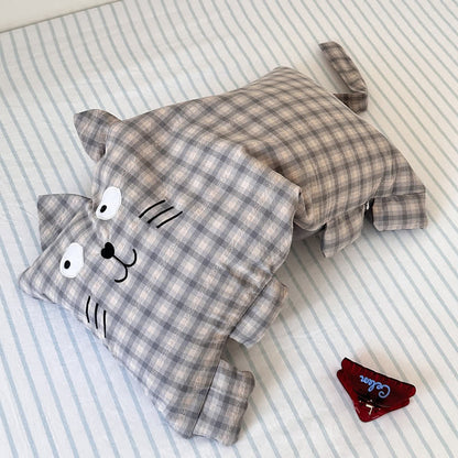Plaid Cat Face Buckwheat Filled Pillow - Indigo - 11.02'' × 23.62'' - image 4