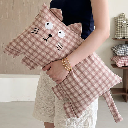 Plaid Cat Face Buckwheat Filled Pillow - image 2