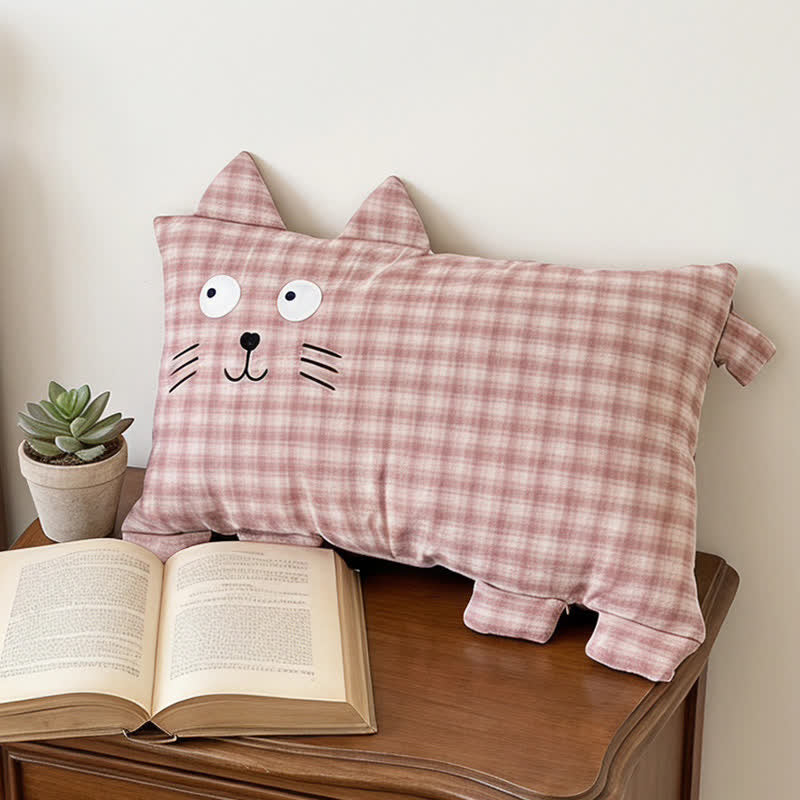 Plaid Cat Face Buckwheat Filled Pillow - image 1