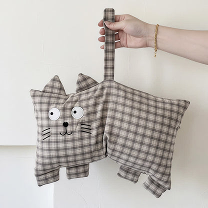 Plaid Cat Face Buckwheat Filled Pillow - image 7