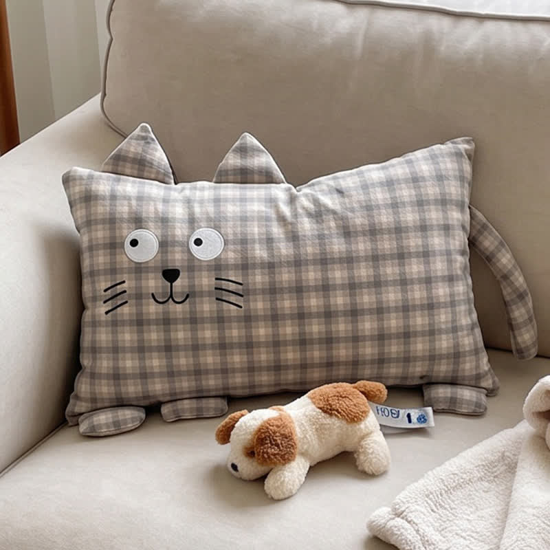 Plaid Cat Face Buckwheat Filled Pillow - image 5