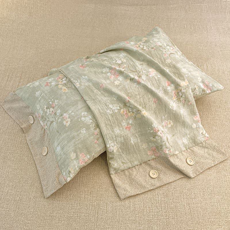 Floral Cotton Linen Quilt with Button Trim - image 5