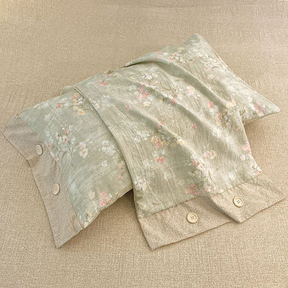 Floral Cotton Linen Quilt with Button Trim - image 5