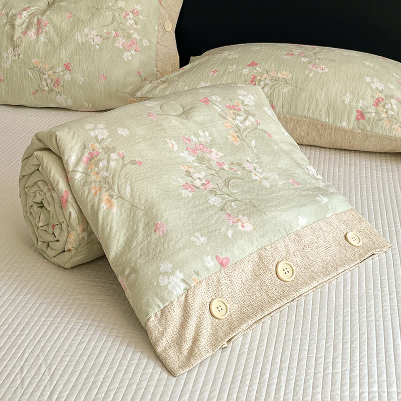 Floral Cotton Linen Quilt with Button Trim - image 6