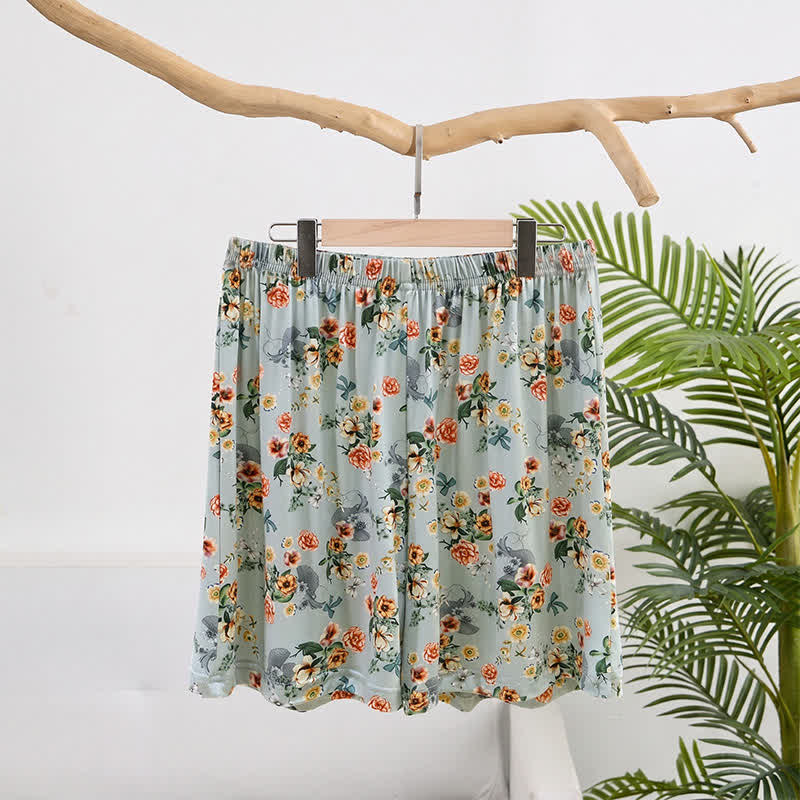 Vintage Floral Ruffle Hem Summer Lounge Shorts - Blue - 2XL - image 0