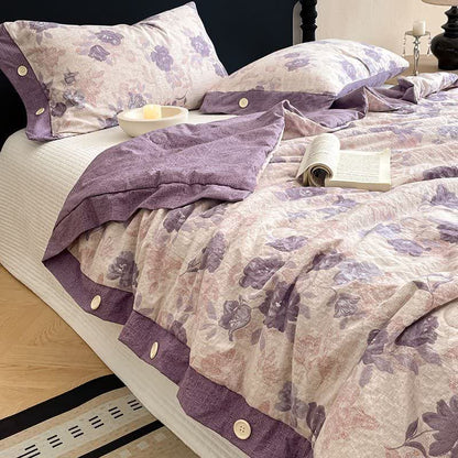 Romantic Purple Floral Cotton Linen Blanket Quilt - 2PCS Pillowcases - 19" x 29" - image 0