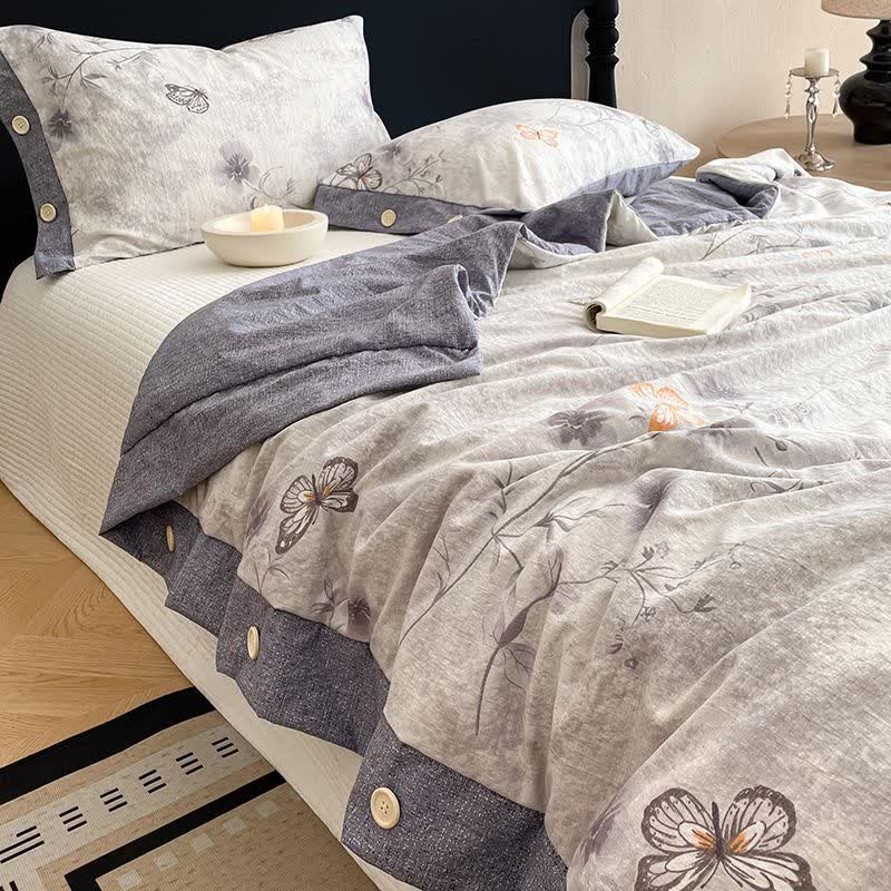 Vintage Butterfly Floral Cotton Linen Blanket Quilt - 2PCS Pillowcases - 19" x 29" - image 0