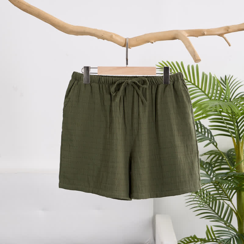 Relaxed Cotton Gauze Drawstring Lounge Shorts - Green - XL - image 37