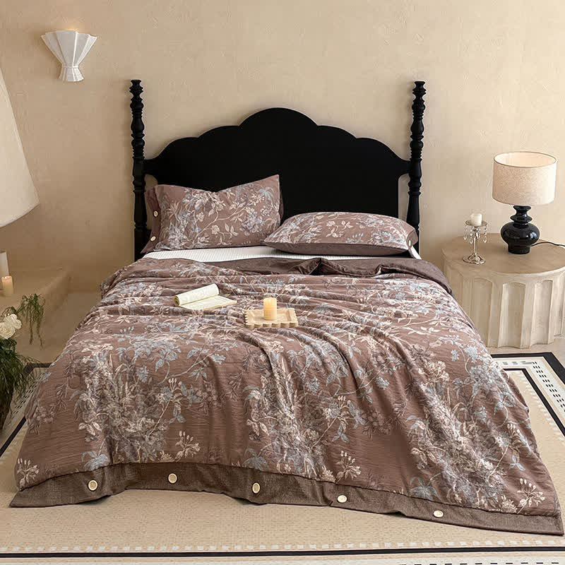 Rustic Botanical Cotton Linen Blanket Quilt - image 1