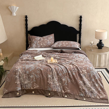 Rustic Botanical Cotton Linen Blanket Quilt - image 1
