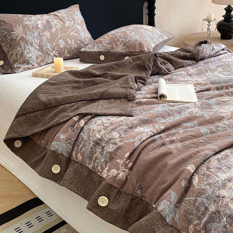 Rustic Botanical Cotton Linen Blanket Quilt - 2PCS Pillowcases - 19" x 29" - image 0