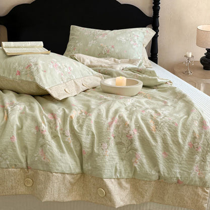 Floral Cotton Linen Quilt with Button Trim - image 3