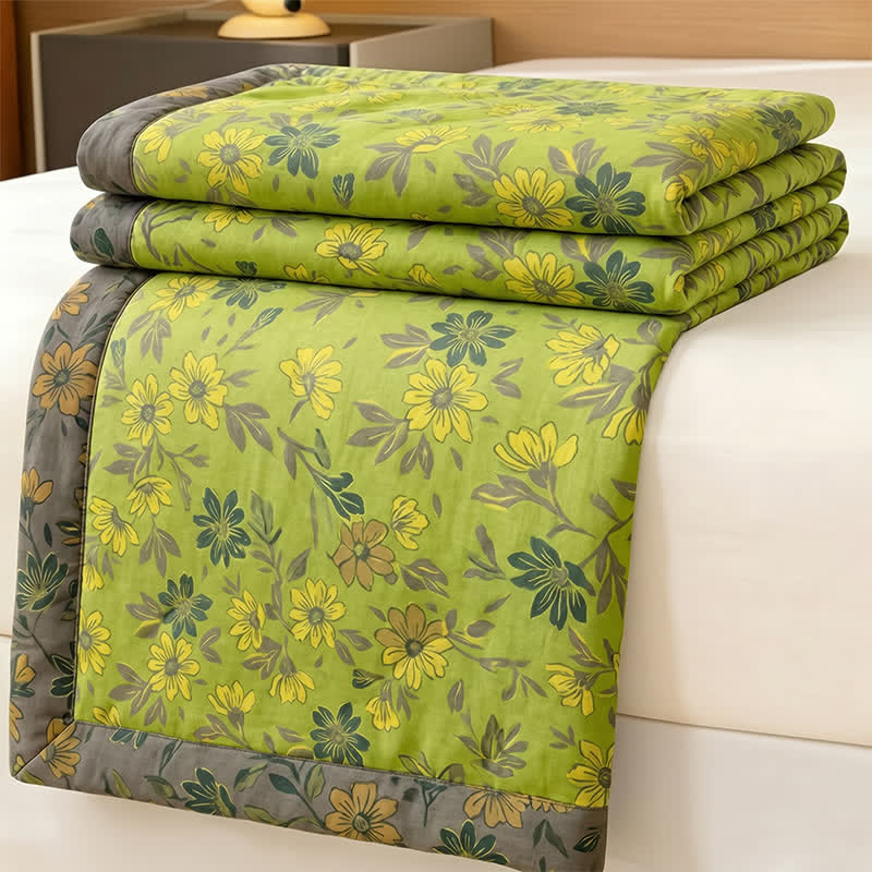 Vintage Green Floral Cotton Bedspread - image 3