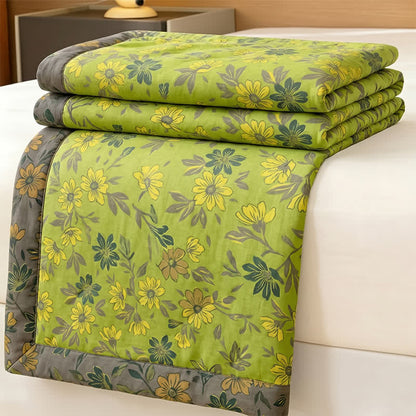 Vintage Green Floral Cotton Bedspread - image 3